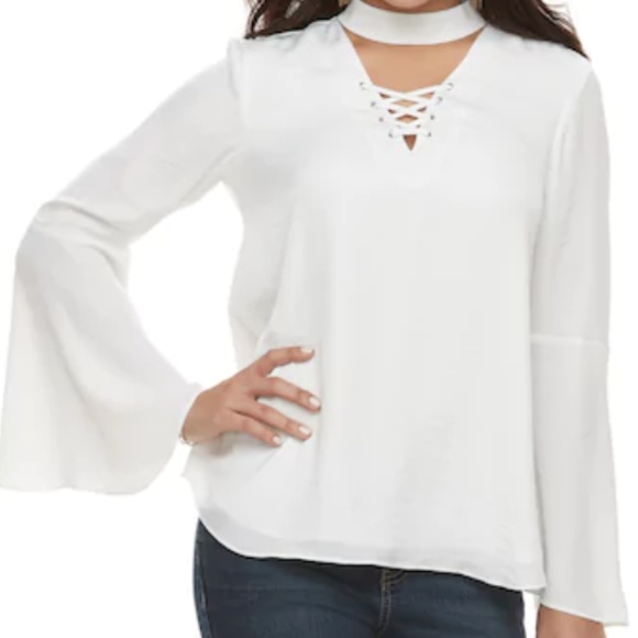 Women's Jennifer Lopez Lace-Up Choker Neck Top - Picture 1 of 4